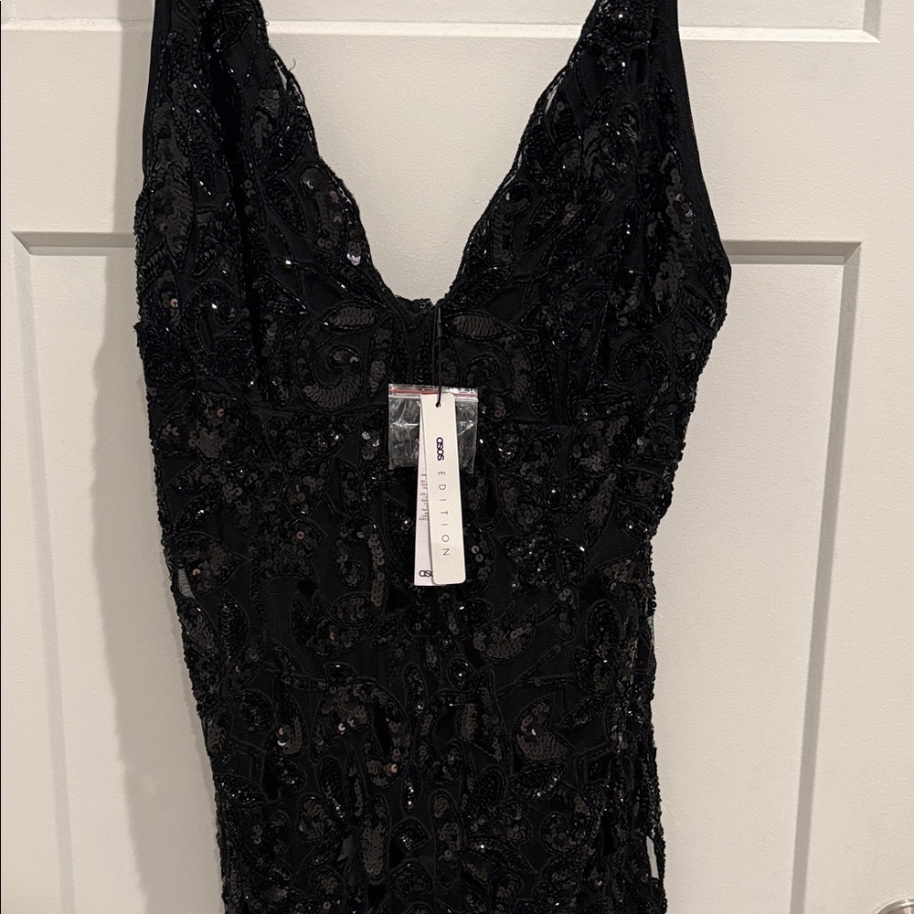 ASOS Edition Black Sequin Fringe Dress - Picture 3 of 7